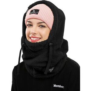 Unisex Black Winter Face Mask Fleece Ski Mask Warm Face Cover Hat Cap Scarf